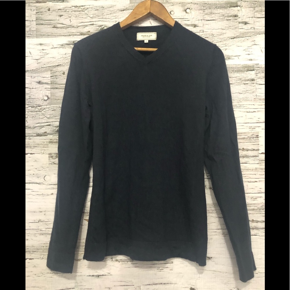 Frank & Oak soft wool v-neck blue sweater